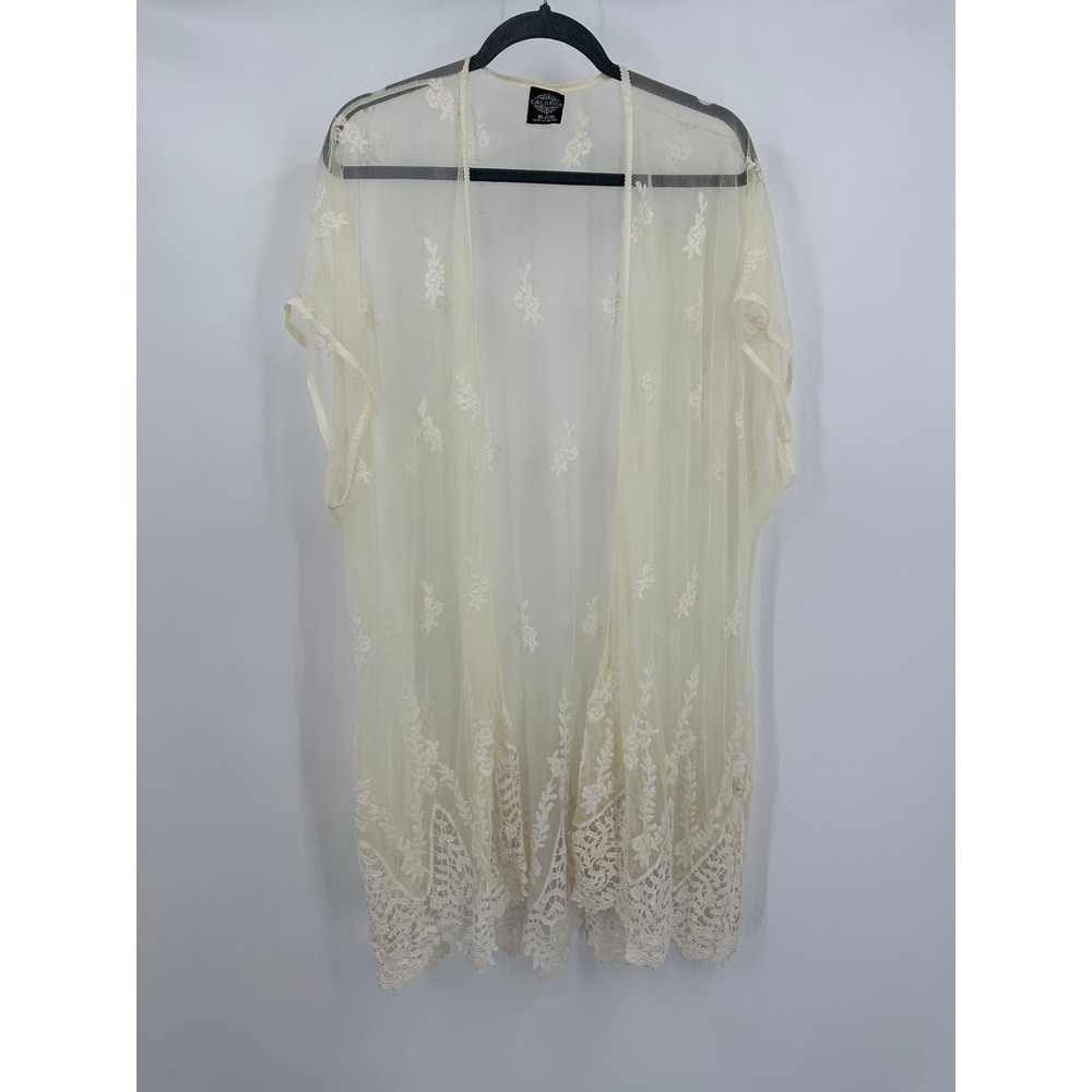 Womens Sheer Lace Embroidered Boho‎ Kimono Size XL/2X Coquette Romantic Ethereal